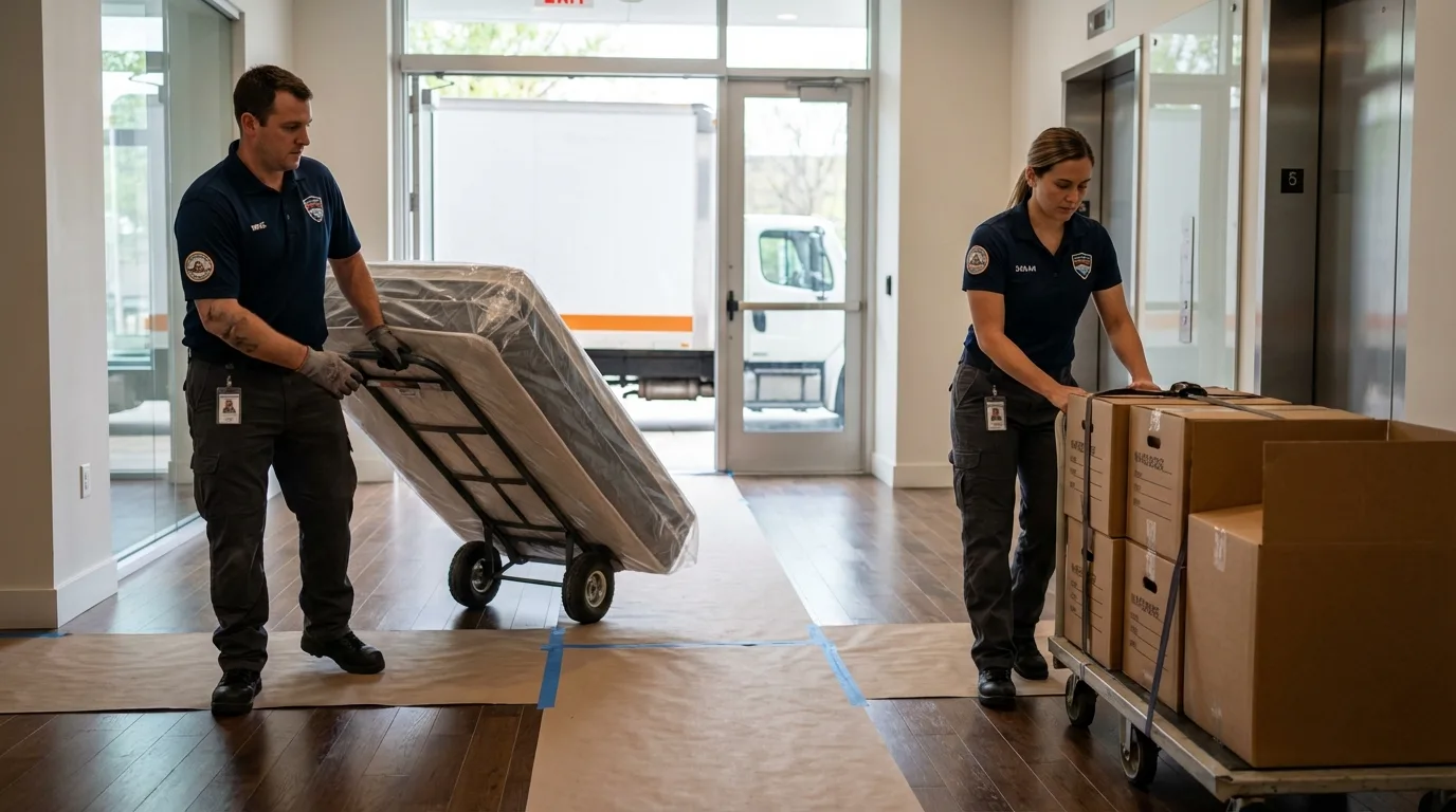 Professional apartment movers loading elevator in Wagoner, OK